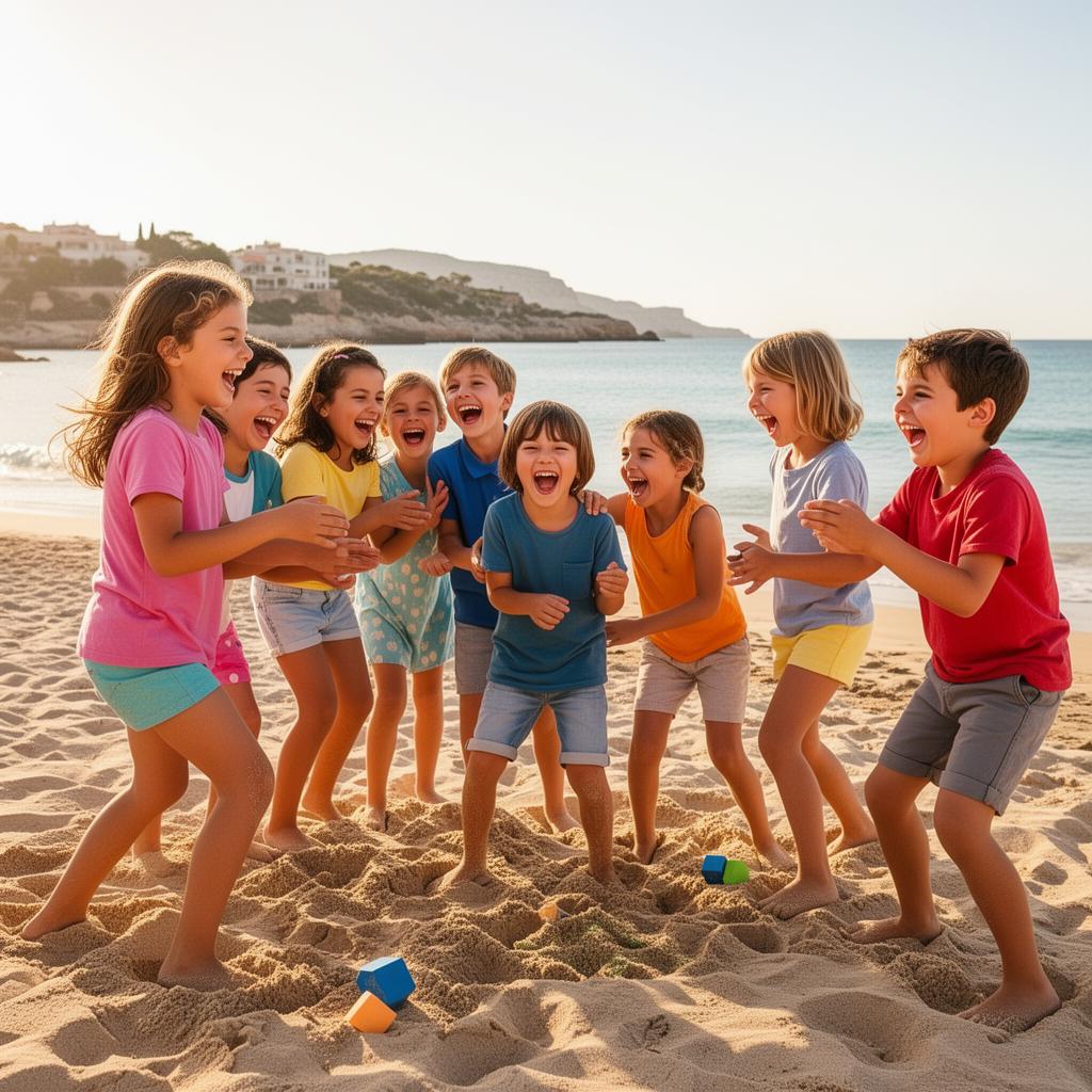 Happy children playing together by the Mediterranean sea