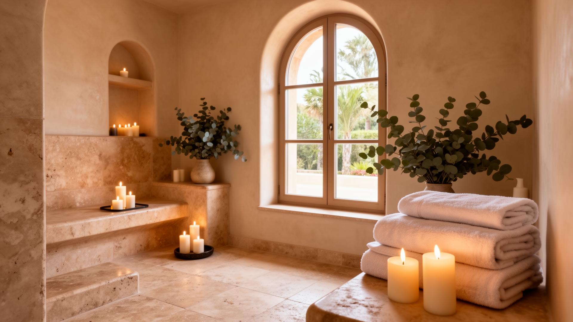 Spa with stone hammam and candles